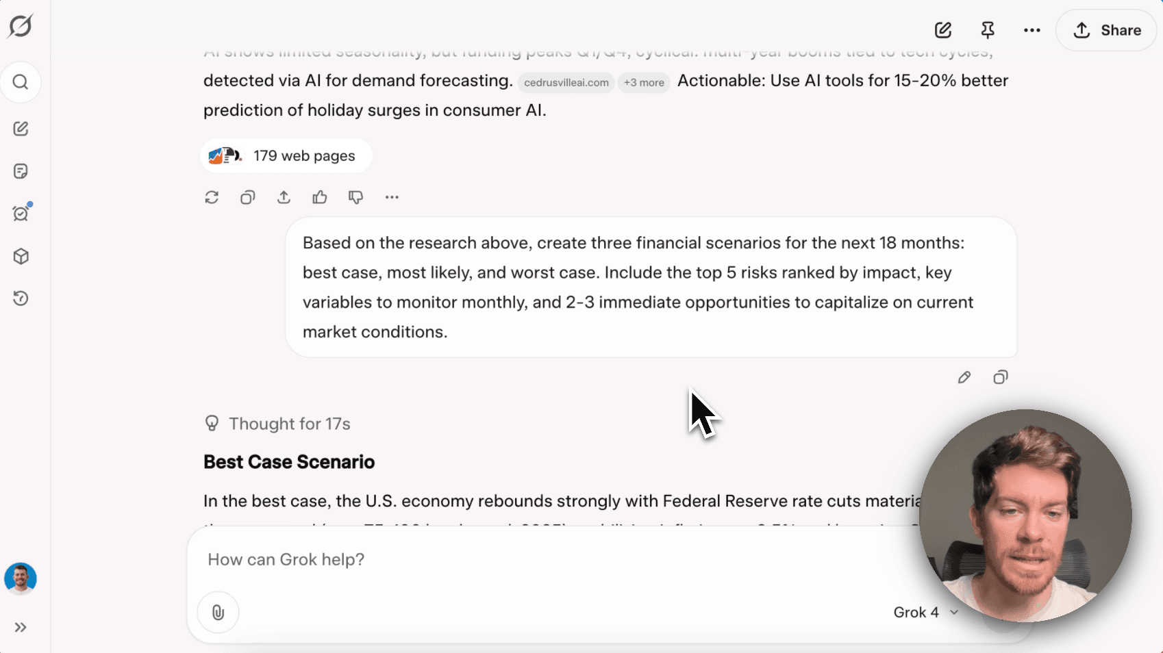 Research market conditions and create financial forecasting dashboards with Grok 4