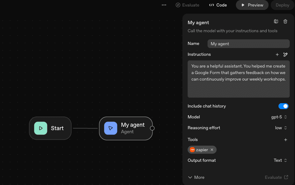 Connect OpenAI agent builder to 8,000+ tools using Zapier MCP and build any automation