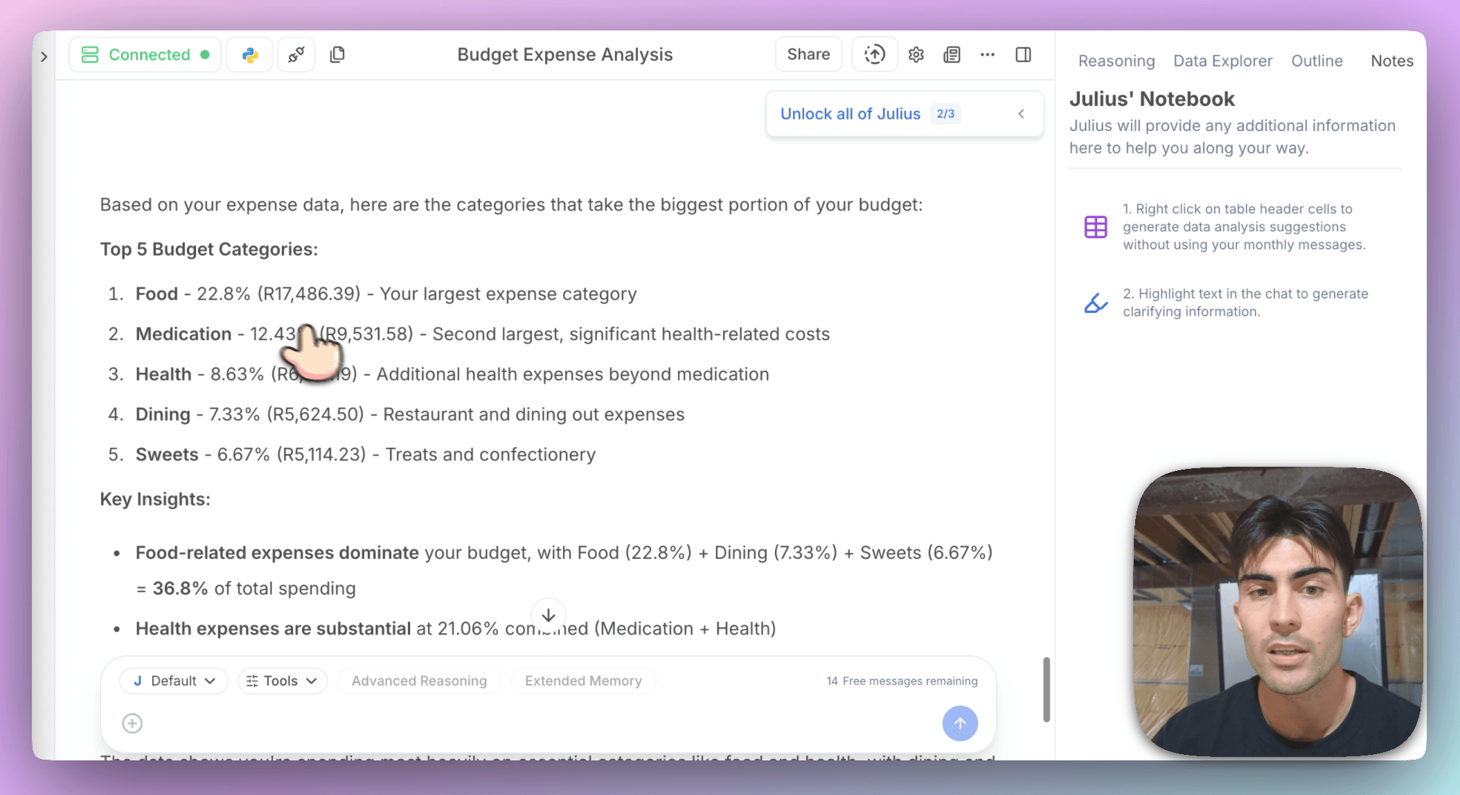 Use Julius AI for Budgeting and Grocery Analysis